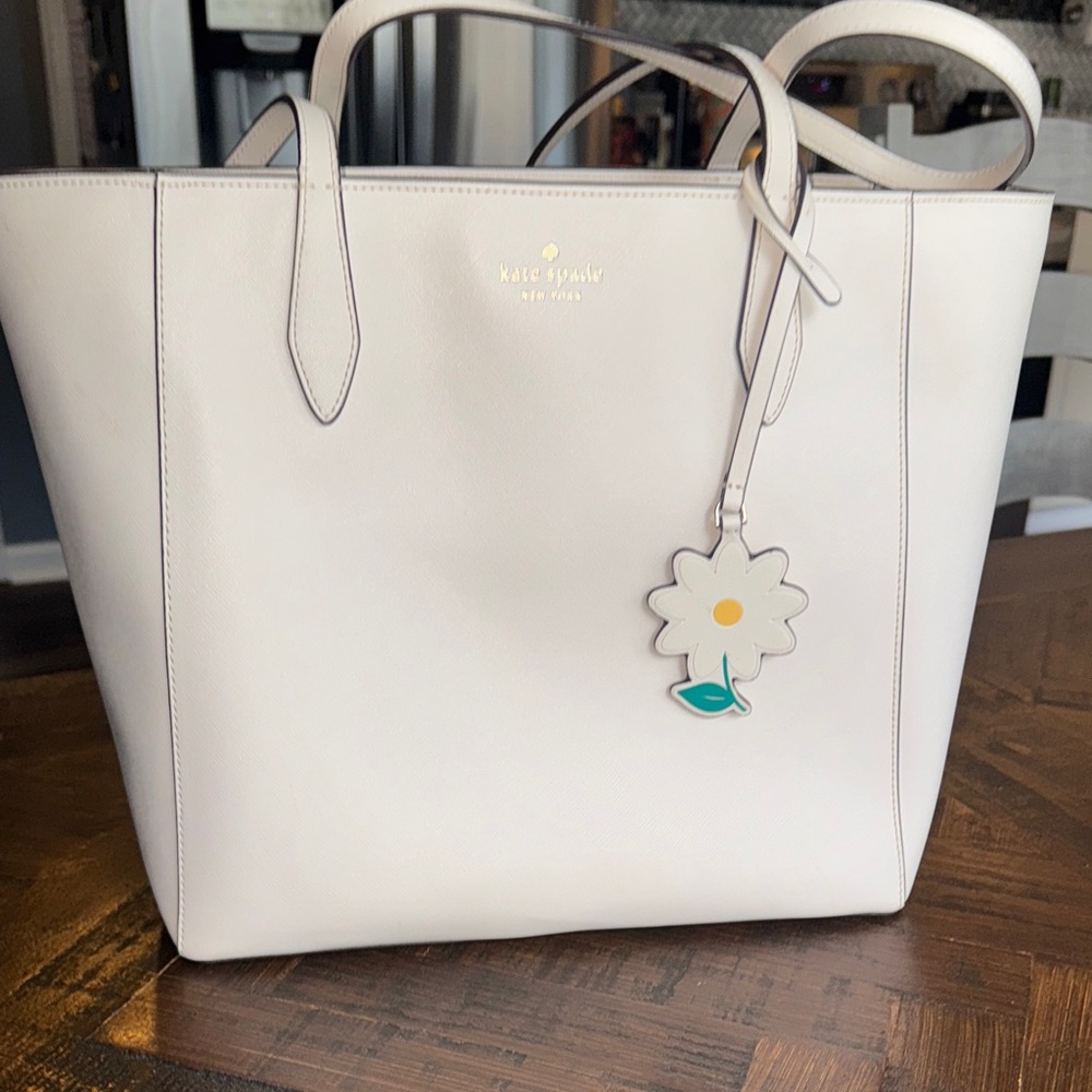 Kate Spade Cream Tote with Floral Charm